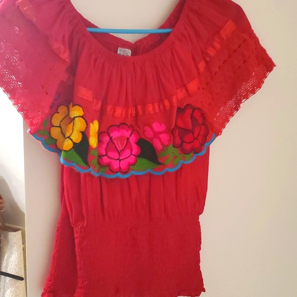 Off the shoulder embroidered blouse